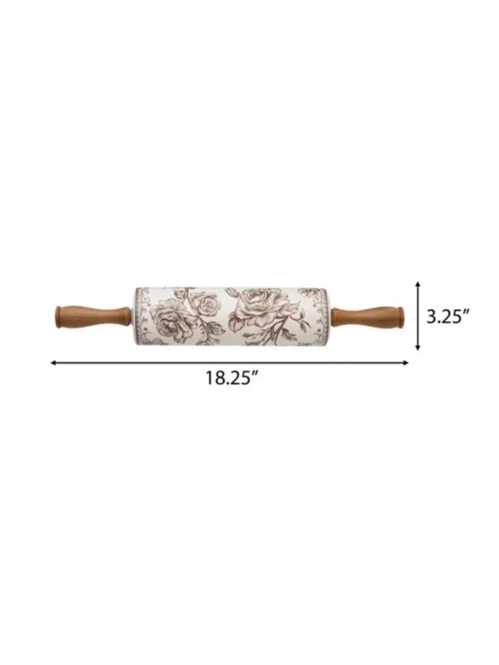 The Pioneer Woman Brown Wood Handles Floral Design Agatha Ceramic Rolling Pin